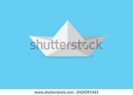 paper boat origami on water wave icon, flat design vector