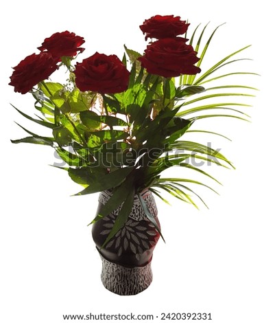 An elegant vase hosts an impressive bouquet of red roses, exuding a romantic atmosphere. The rich petals and delicate stems intertwine in visual harmony, bringing the beauty of nature into your home