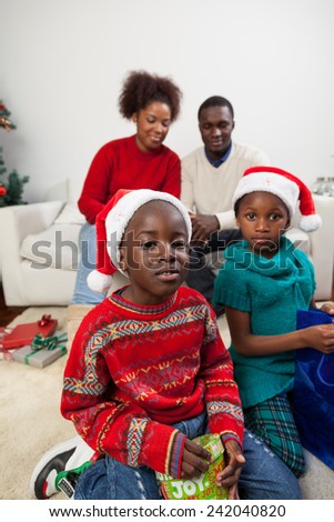 Brothers waiting to open presents