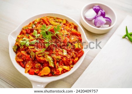 Indian food Curry sevtamatar, cabbage, Chiken Tikka, Biryani, Vegetable Curry, Papad, Dal, Palak Sabji, Jira Alu, Rice Royalty-Free Stock Photo #2420409757