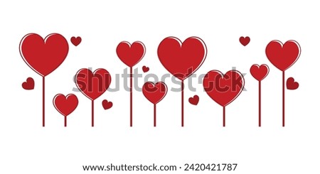 Red Heart Shape Bottom Border Frame for Valentine Banner and Background Element Decoration in Flat Vector Illustration isolated on White Background