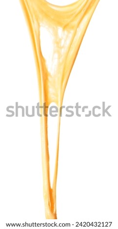 Stretching delicious melted cheese isolated on white Royalty-Free Stock Photo #2420432127