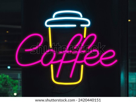 Coffee sign colorful Neon type signage Cafe business 