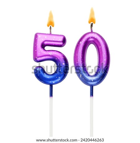Birthday cake candles isolated on white background. Number 50.	