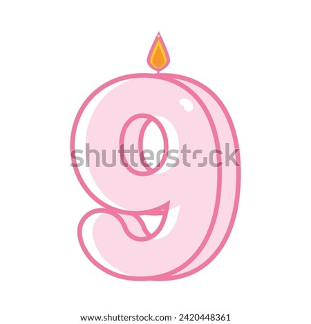 Birthday anniversary numbers 9 candle pink cute