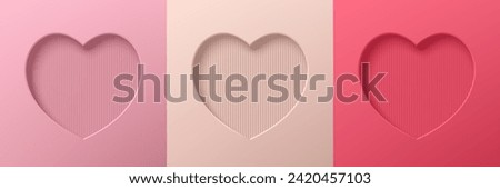 Set of pastel pink and soft red 3D heart shape frame valentine design. Collection of elements geometric backdrop, Happy valentine day festival design, presentation, banner, cover, web. Vector EPS10.