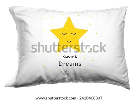 Soft pillow with printed cute star and words Sweet Dreams isolated on white