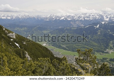 View from Kramerspitz mountain to Garmisch-Partenkirchen, Upper Bavaria, Germany	 Royalty-Free Stock Photo #2420475249