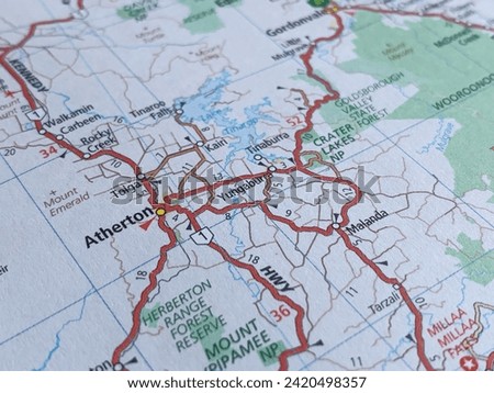 Map of Atherton in the Atherton Tablelands, Far North Queensland, Australia, travel destination