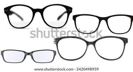 Eye glasses set, hipster style frames, black isolated on white background, vector illustration.