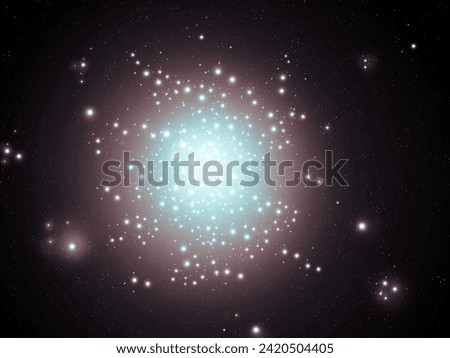 Globular star cluster. Bright constellation with stars. Sci-fi background. Astronomical observation of the universe.