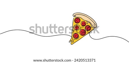 One continuous line drawing of a piece of pizza. Vector illustration