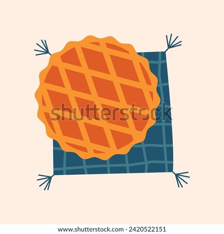 Cartoon clip art with pie, baking, sweet homemade food. Cute illustration with village aesthetic. Cottagecore, slow life concept. For poster, card, banner, sticker.
