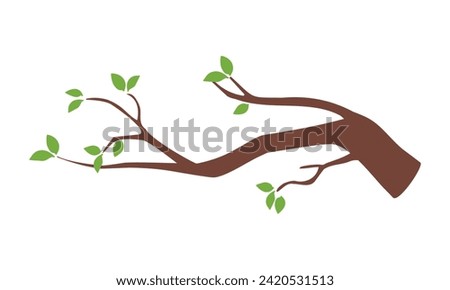 Tree branch with leaves isolated on white background. Vector illustration
