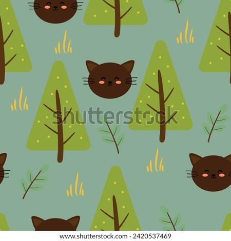 Seamless pattern with cute cartoon brown cats, for fabric print, textile, gift wrapping paper. children's colorful vector, flat style