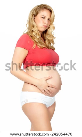 Pregnant woman making faces.