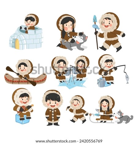 Set of Eskimo Characters Lifestyle