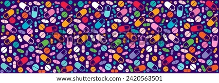 Seamless pattern with medicines, capsules, medicaments, drugs, pills and tablets. Medical pharmacy backgrounds and textures. Good for textile fabric design, wrapping paper, website wallpapers, textile Royalty-Free Stock Photo #2420563501
