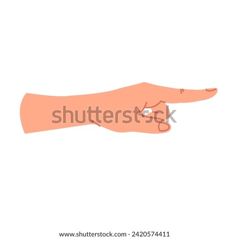 The icon of the hand pointing in the direction. Side view. A human hand with an index finger is pointing at something. Touch, tap, or click. Vector illustration with a gesture on a white background Royalty-Free Stock Photo #2420574411
