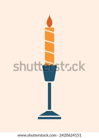 Minimalistic illustration with candle on candlestick. Cartoon illustration in cottagecore aesthetic. Village, farm life. Hand drawn clip art.