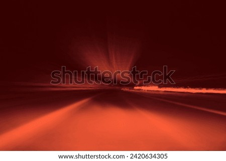 Magical view, night journey by car and lights, luminous flux, abstract background, red and orange photography