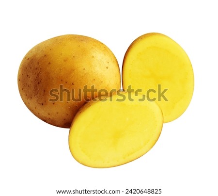 Potato slices isolated with clipping path in white background, no shadow, raw vegetables, cooking ingredient