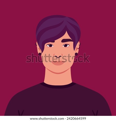 Portrait or an avatar of a beautiful informal young man with piercing. Vector illustration