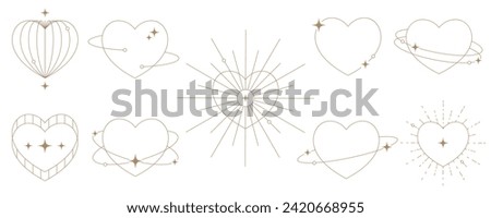 Valentine bohemian outline heart. Minimal geometric abstract design. Magic love symbol for Valentine day. Romantic cosmic aesthetic graphic. Mystic collection with glow effect. Vector illustration.