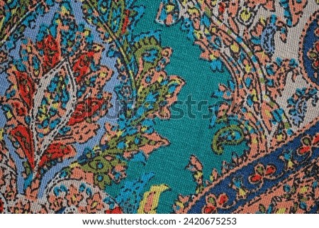 fabric for background with ornaments and color close-up high resolution