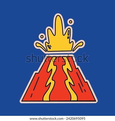 Volcano in cartoon style. A sticker of an erupting volcano.