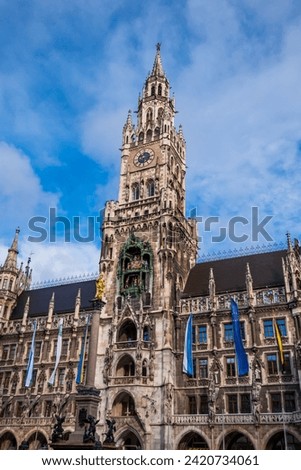 View on Marienplatz city hall (Neues Rathaus) in Munich (Germany).