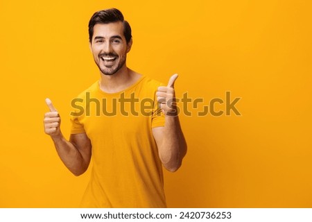 Portrait man space style trendy smiling laughing fashion gesture copy lifestyle background studio