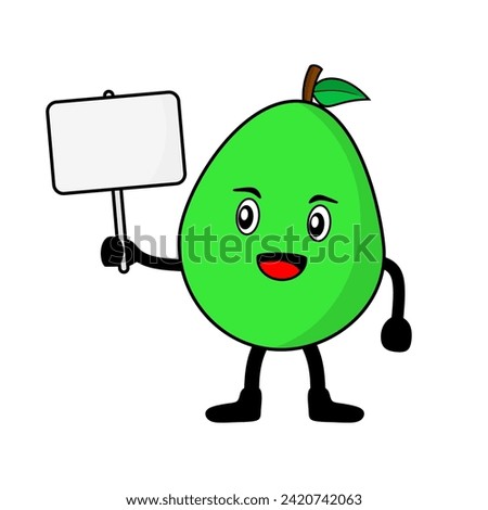 guava fruit mascot cartoon style with a grey blankboard. editable in EPS 10. guava illustration for child.