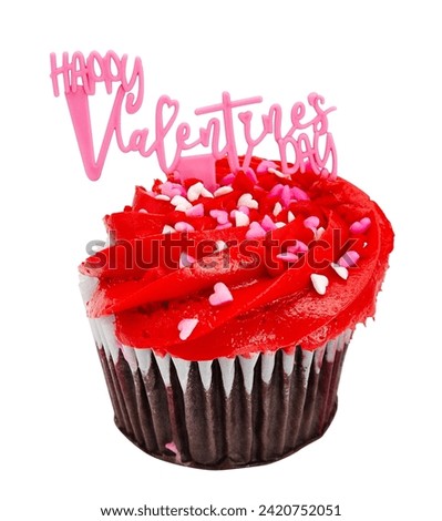 A beautiful delicious cupcake for Valentine's Day - Valentine's Day. The 14th of February. Cake without background for your cafe or coffee shop menu.