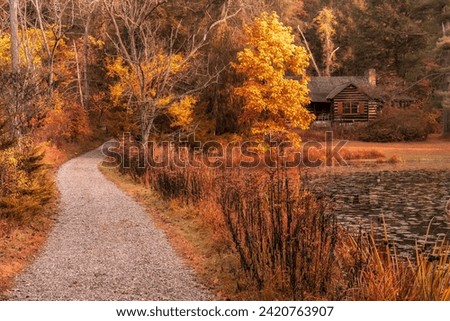 A rustic cabin at Wahkeena Nature Preserve in Sugar Grove Ohio in late autumn.  Royalty-Free Stock Photo #2420763907