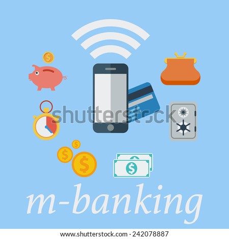M-banking. Color Flat design style. Vector illustration.