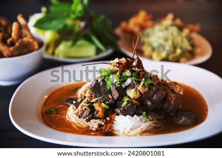 Spicy Northern Thai style noodle set - Thai food concept Royalty-Free Stock Photo #2420801081