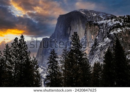Twilight Winter Sunset Clouds on Half Dome, Yosemite National Park, California