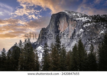 Half Dome Winter Sunset Clouds, Yosemite National Park, California