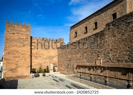 View of the Torre de la Yerba and the Pilar de San Francisco in Cáceres, Extremadura, Spain, a city declared a world heritage site by UNESCO
