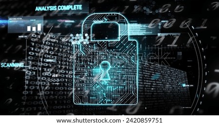 Image of padlock icon over data processing on black background. Global business, computing and digital interface concept digitally generated image.