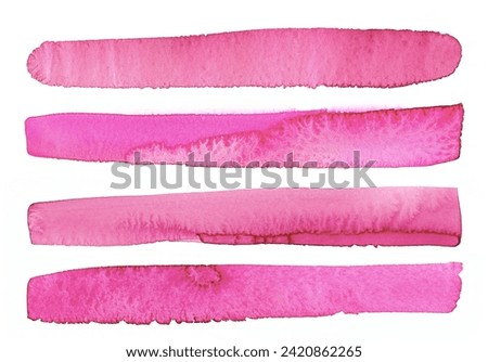 Set of Hand draw Pale pink watercolor Ink brush strokes stripes pattern above texture paper on white background . 