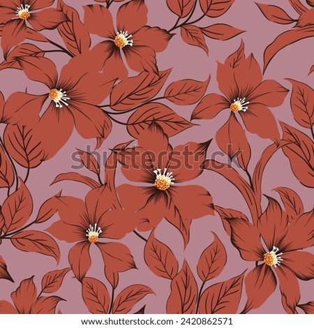 orange seamless vector stock flowers leaf pattern on background