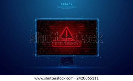 computer attack warning. Binary Code Number. Data Breach, Malware, Cyber ​​Attack, Hacking. blue low poly style background. Royalty-Free Stock Photo #2420865111
