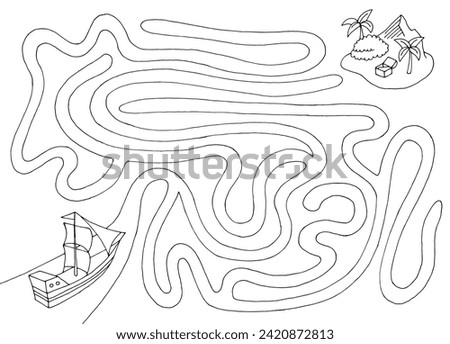 Sea maze graphic black white sketch illustration vector