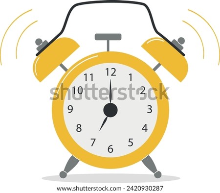 Vector clipart yellow alarm clock in flat style isolated on white background