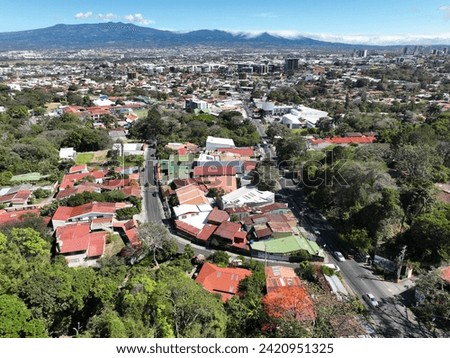 Aerial view of Downtown Escazu with the San Rafael Church