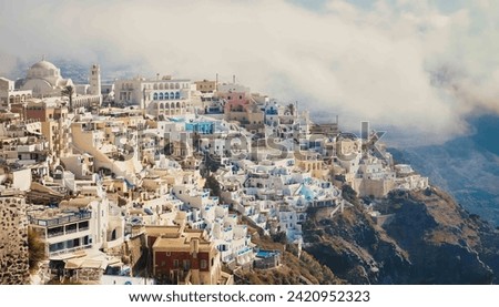aerial photography of the city of Santorini Greece island