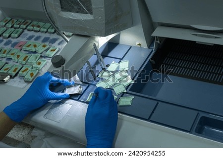 The medical scientist is preparing a specimen for pathological examination in a hospital. Royalty-Free Stock Photo #2420954255