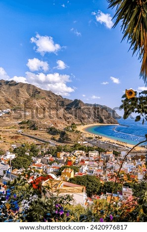 Tenerife, Spain - December 25, 2023: Aerial views of the town of San Andres and the beaches of Playa de las Teresitas on the island of Tenerife in Spain's Canary Islands
 Royalty-Free Stock Photo #2420976817
